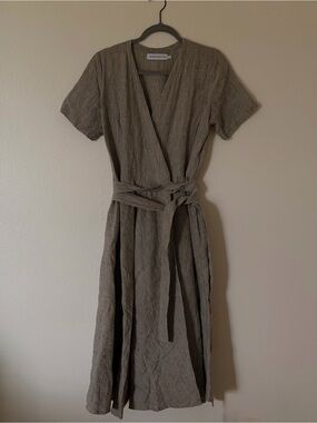 Minimal Wrap Midi Dress in Taupe by Nanushka